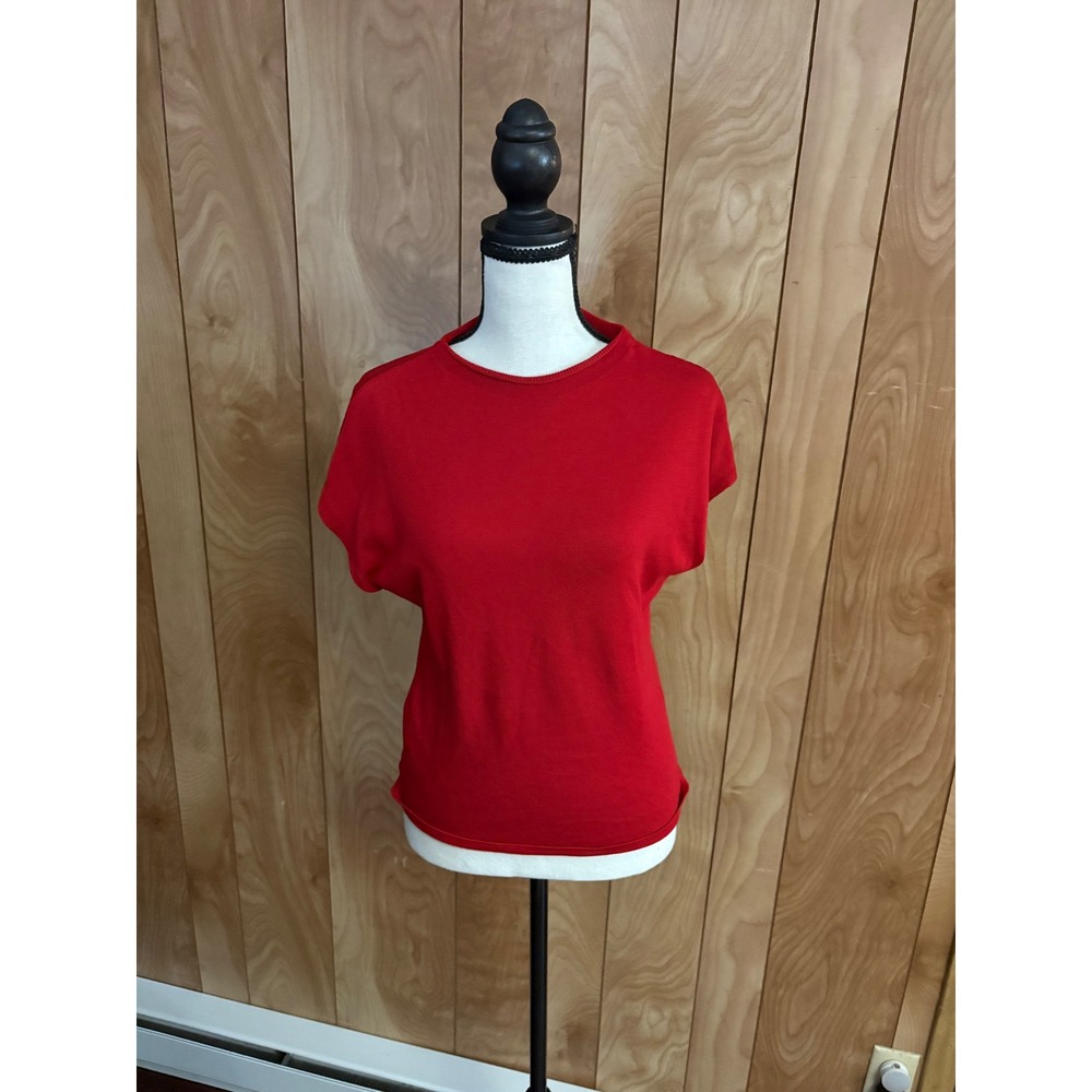Mango MNG Women Red Short Sleeve Knit Top Crew Neck Viscose Blend Size S